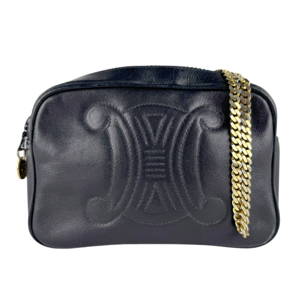 Celine Crossbody Bag Leather Metal Black Gold